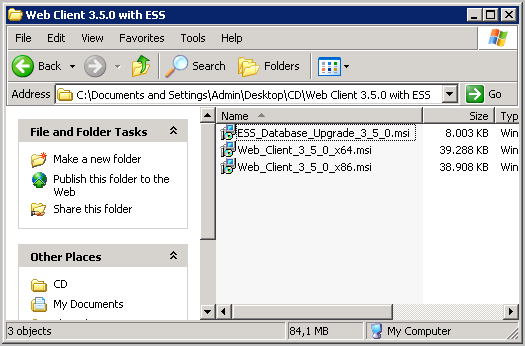 Upgrade Web Client met ESS naar versie 3.5.0 21 Voor de installatie van de programma bestanden zijn twee versies aanwezig. Kies de versie die bij uw systeem past.