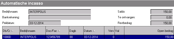 Facturen en creditnota s die u hebt ingevoerd, worden dan automatisch opgenomen in het venster automatische incasso.