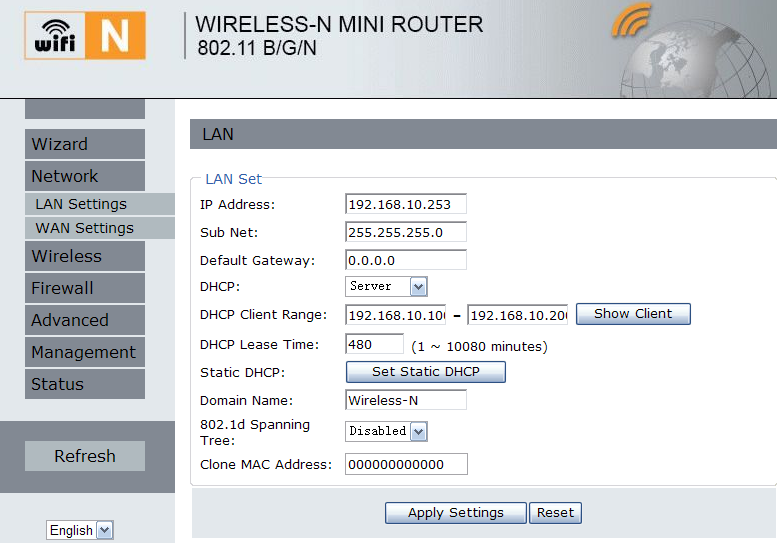 LAN INSTELLINGEN Klik op Network LAN Settings in de web management interface.