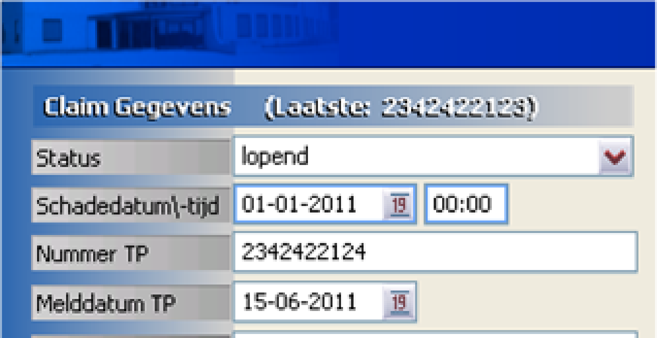 Indien deze niet gevuld wordt komt de tijd op 00:00 te staan. Bij sommige claims is er immers niet altijd sprake van een specifieke claimtijd.