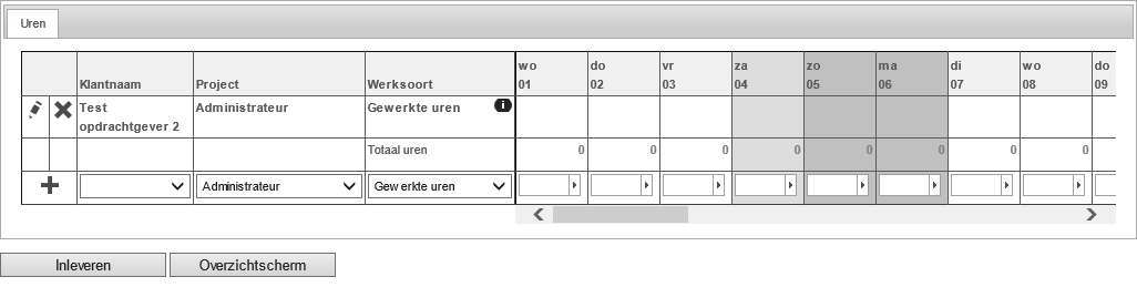 1.2 Gewerkte uren invoeren Klik op urenstaten om uren in te voeren Selecteer de in te voeren maand. Door middel van de buttons kunnen de vorige of volgende maanden geselecteerd worden.