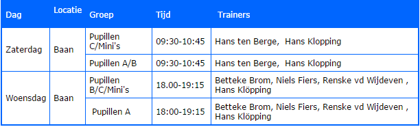 Zomer trainingen Vanaf 18 Maart Baan training 1 uur en een