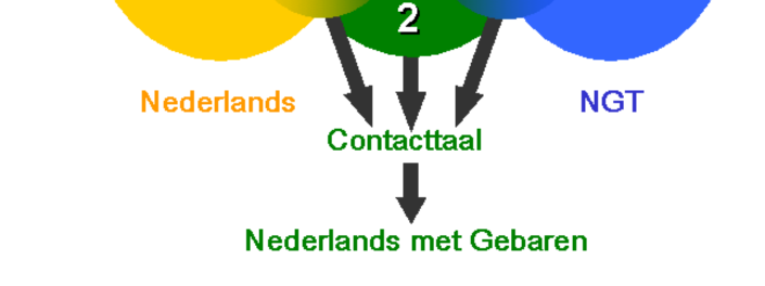 Als er contact is tussen de gebruikers van beide talen ontstaat een mengvorm die je een contacttaal zou kunnen noemen. (zie figuur 2, afb. domeinen 2).