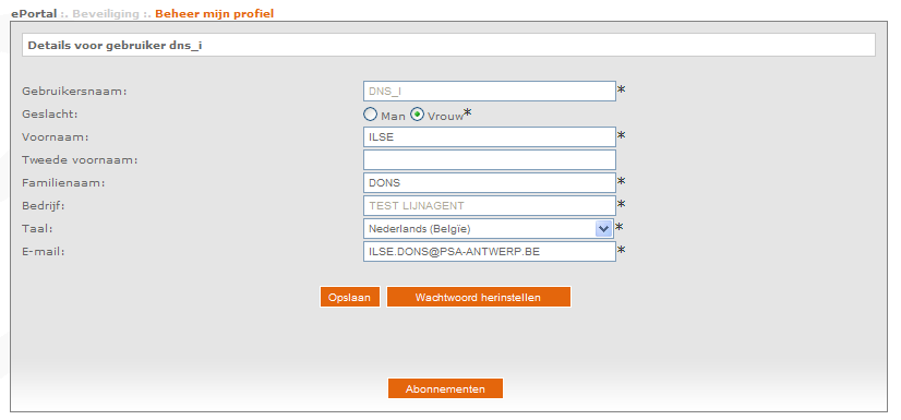 4.10. Beveiliging 4.10.1. Beheer mijn prfiel U kan hier als gebruiker uw prfiel beheren. Klik p Beheer mijn prfiel Maak de wijzigingen die u wenst.