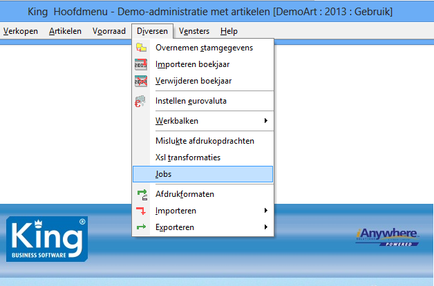 5. King Jobs Vanaf versie 2.3 biedt Excel2King ondersteuning voor King Jobs, onderdeel van de King optie King Jobs en XML Transformatie.