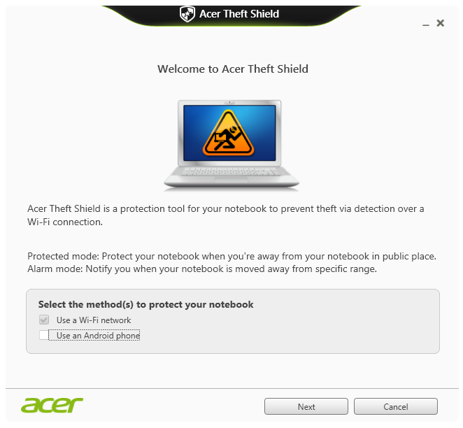 46 - Acer Theft Shield ACER THEFT SHIELD Opmerking Deze functie is alleen beschikbaar op bepaalde modellen.