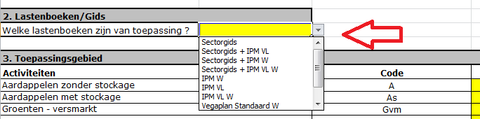 2.1.2. Lastenboek / Gids In het drop down menu selecteert u het lastenboek waarop de audit betrekking heeft. Dit is een verplichte stap om de checklist op de juiste plaats te laten verschijnen.