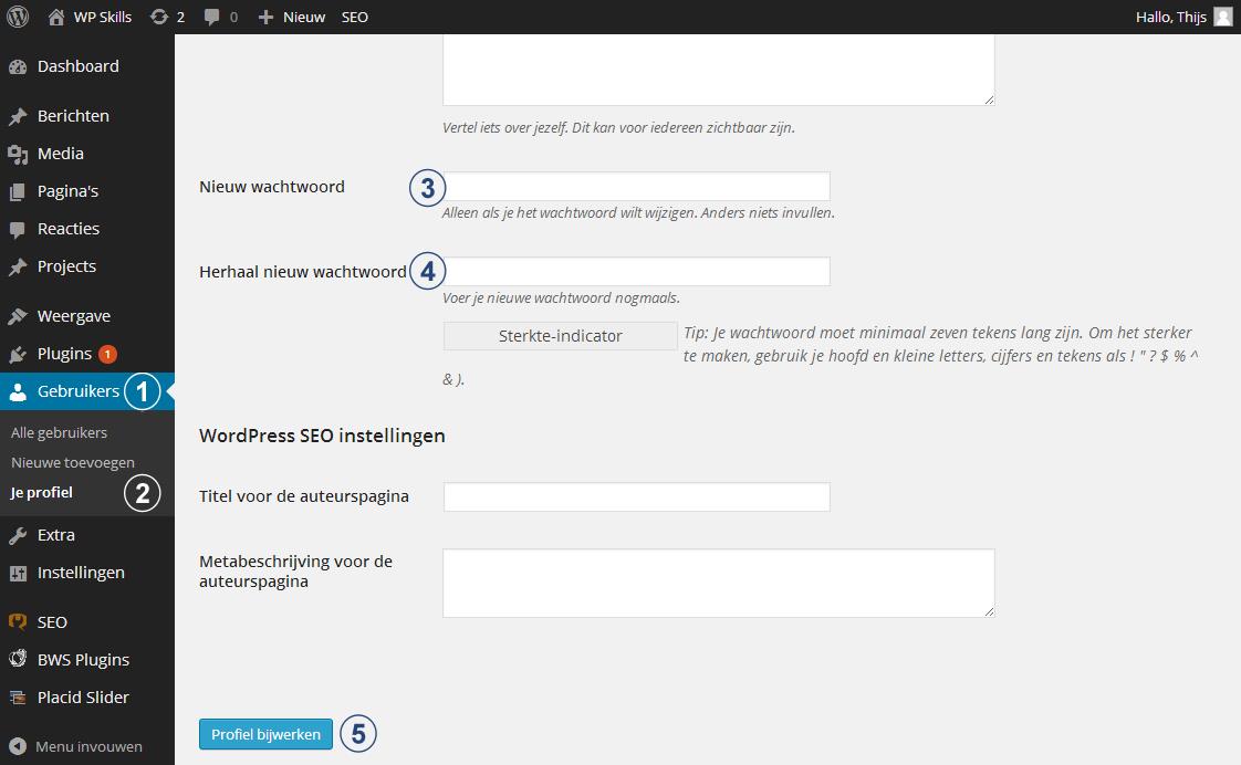 2.1 Wachtwoord wijzigen Om je wachtwoord te wijzigen ga je in het navigatiemenu (linkerkant) naar de module Gebruikers (nummer 1).