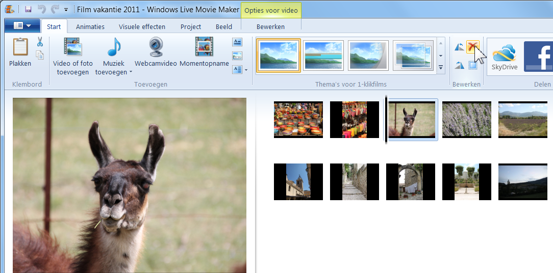 Hoofdstuk 3 Diavoorstelling maken met Windows Live Movie Maker 43 Typ: Film vakantie 2011 Indien u uw eigen foto s gebruikt, typt u in het venster Project opslaan een zelfgekozen naam voor het