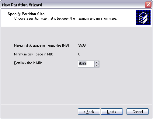 FREECOM FHD-2 5.4.3 Twee of meer partities op de FHD-2 aanmaken onder Windows XP/ Windows 2000 1. Herhaal de stappen van de vorige paragraaf (5.4.2 Een partitie op de FHD-1 aanmaken onder Windows XP / 2000), om de eerste partitie aan te maken.