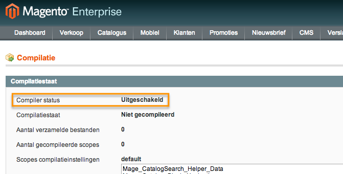 Stap 2 Log in op uw Magento beheeromgeving. Stap 3 Controleer of de compiler uit staat via Systeem > Gereedschap > Compilatie. Zet de compiler uit wanneer deze ingeschakeld staat.