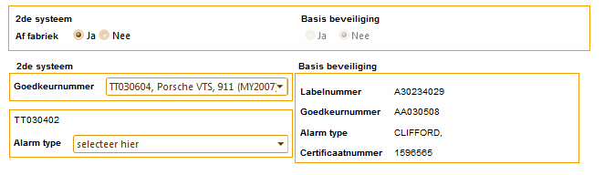 Selecteer Goedkeurnummer in de combobox. In de verschenen sectie kunt u het alarmtype selecteren. 14.3.1. Selecteer alarm type. 14.3.2.