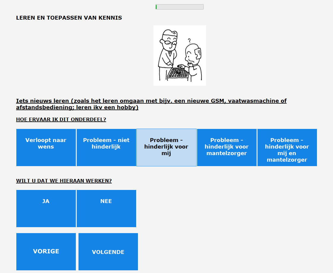 Nadat de cliënt één van deze mogelijkheden heeft aangeklikt wordt het antwoord dat aansluit bij zijn/haar ervaring lichter gekleurd.