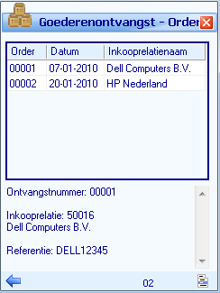 om de inkooporder uit een lijst met openstaande