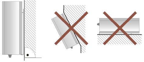 2. De omvormer is ontworpen om verticaal aan een muur gemonteerd te worden. Zorg er voor dat er geen gekantelde of horizontale opstelling gekozen wordt.