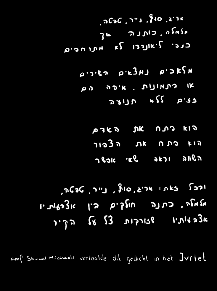 Een Hebreeuwse Bernlef 49 Uit de keuzes die gemaakt zijn bij deze vertaling blijkt dat de vertaler een amateur was, een willekeurige moedertaalspreker van het Hebreeuws.