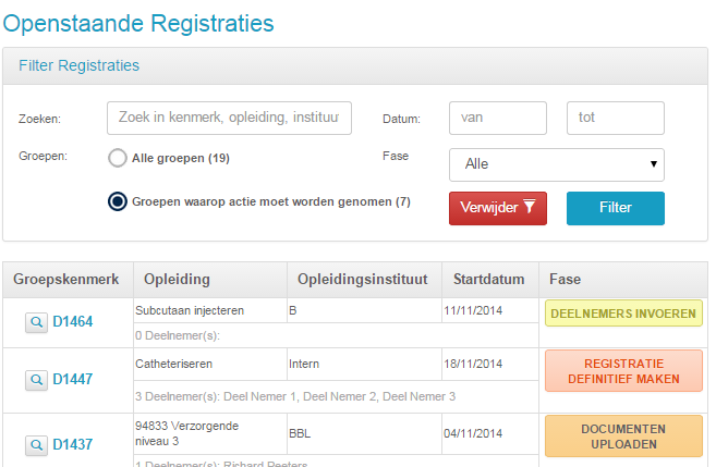 De activiteit is vanaf dit moment opgenomen in de Openstaande Registraties. De volgende fase betreft Deelnemers invoeren.