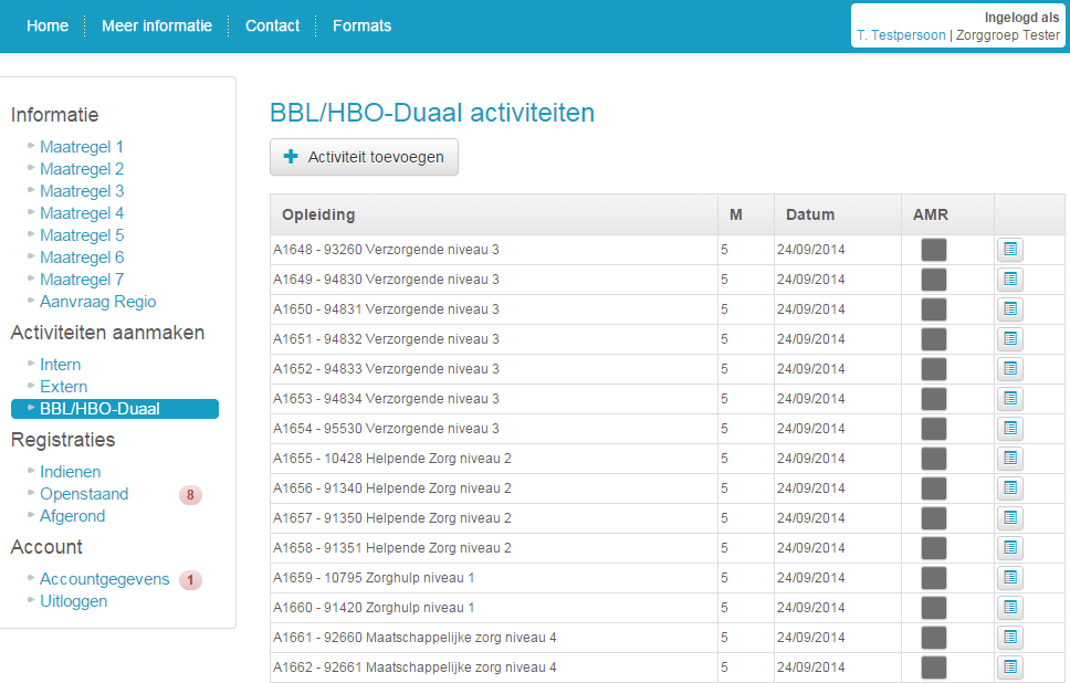 5.3.3 Indienen van een BBL / HBO-duaal activiteit: Bij een activiteit met een bestaand crebo- of crohonummer kan er direct