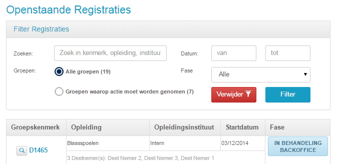 5.3.4 Status van de registratie Bij Openstaande registraties hebt u allerlei filtermogelijkheden.