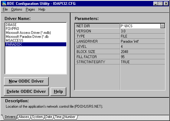 BICS Handleiding Walversie 4.01 78 Start het BDE Configuratie programma: C:\Program Files\Borland\Common\BDE\Bdecfg32.