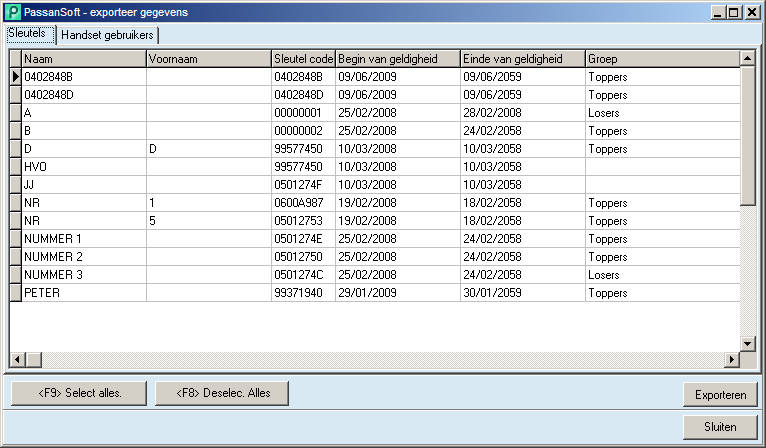 Exporteren sleutelgegevens naar Excel bestand Klik op Om onderstaand scherm te openen.