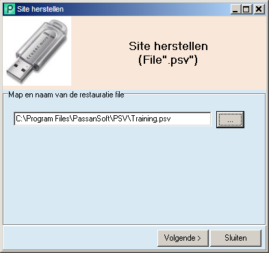 Herstellen van een site met opgeslagen gegevens Indien er een back-up is gemaakt van de site, dan is er een bestand met de extensie.psv aanwezig.