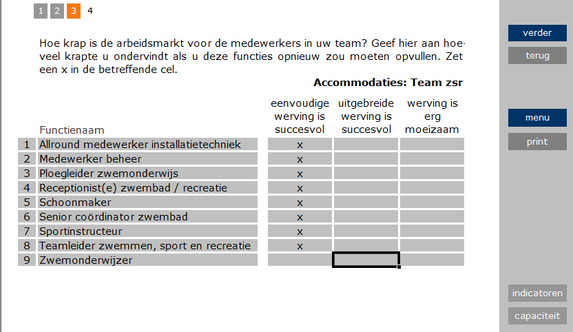 Met de nummers doorlopen we de mogelijkheden: 1. U bent met team 4 bezig, team 3 is half ingevuld 2. Hier staat de naam van het team 3.