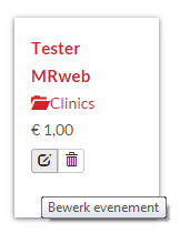 Product beheren De product (toernooi/clinic) catalogus is te beheren via Organisator menu -> Profiel -> Evenementen(tabblad).