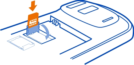 Aan de slag 9 5 Controleer of het contactgebied naar beneden is gericht, plaats de SIM in de houder en laat de houder zakken. 6 Schuif de SIM-houder om deze te vergrendelen.