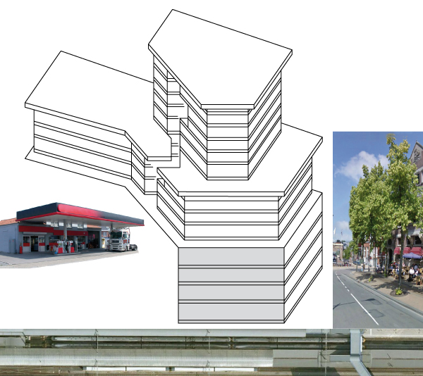 Voorbeeld: In dit praktijkvoorbeeld van een definitief ontwerp is gekozen voor verplaatsing van de toren meer naar het midden van het dak, het aanbrengen van een sparing in de gevel en het laten