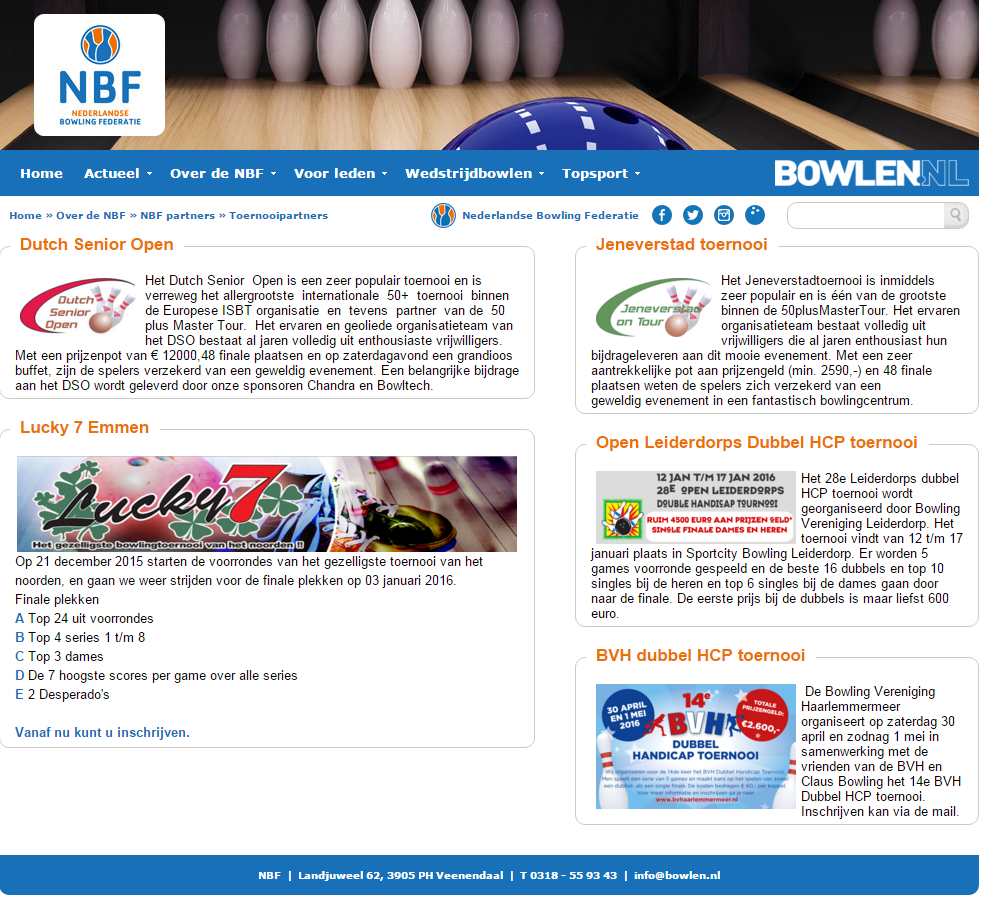 NBF website 11 12 Partnerpagina s Op de drie partnerpagina s van de website staan alle partners van de NBF weergegeven.