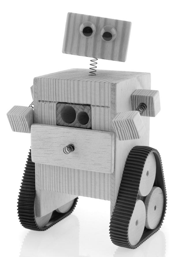 27 STAP FOTO BESCHRIJVING DEEL 7: MONTAGE Verbind het hoofd en het lichaam van de robot met een stuk drukveer aan elkaar.