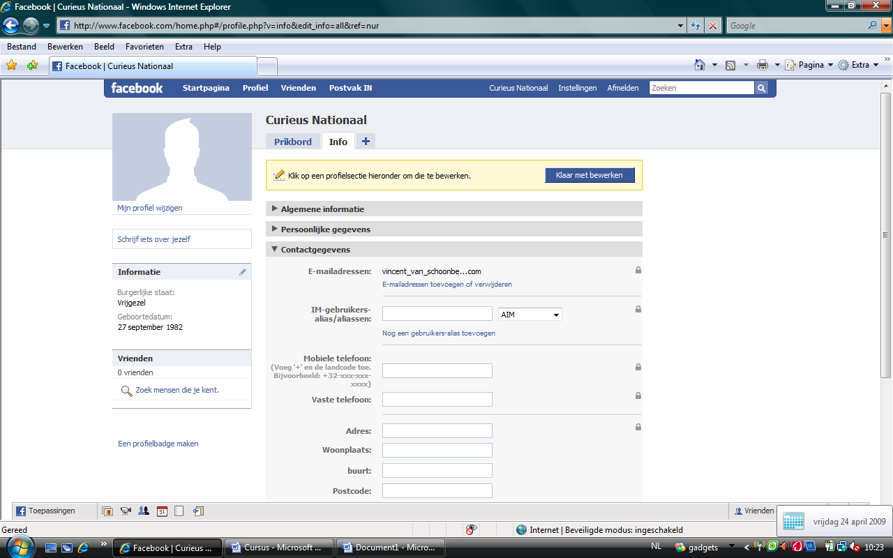 Vervolgens vraagt Facebook wat persoonlijke gegevens. Je vult de informatie in die je online wil plaatsen.