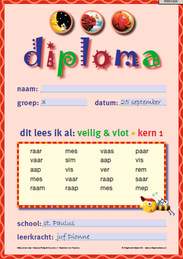 Groep 3: leren lezen Afgelopen week zijn we alweer gestart met kern 2 van Veilig leren lezen, nadat de kinderen vorige week allemaal hun diploma van kern 1 ontvangen hebben.