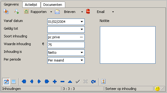 17 1.1.7 Inhoudingen Dit scherm kan gebruikt worden om de verschillende inhoudingen voor de werknemer op te slaan.