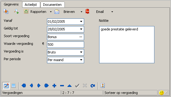 1.1.8 18 Vergoedingen Vergoedingen, zoals telefoon- en brandstofkosten en bonussen, kunnen in dit scherm opgeslagen worden.