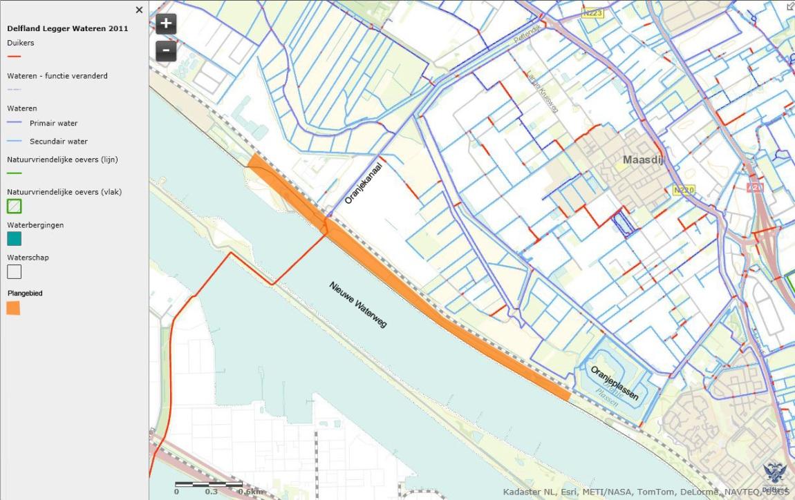 Ten noorden van het plangebied liggen het Oranjekanaal, verschillende andere waterlopen en de Oranjeplassen (figuur 10.7). Er wordt geen oppervlaktewater gedempt. Figuur 10.