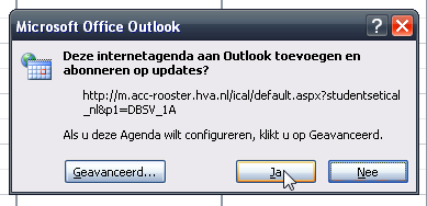 2. Abonneren van het rooster in Outlook 2007 2.1 Aanmelden Internet Agenda in Outlook 1. Klik op de link abonneer via ical/internetagenda.