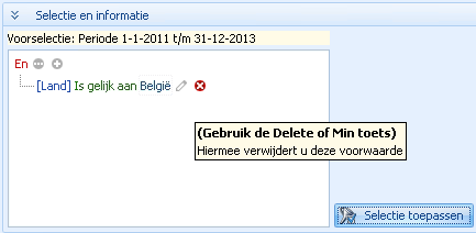 3.6 Hoe kan ik een selectieregel weer verwijderen? U kunt een selectieregel verwijderen door het icoon achter de regel te gebruiken.