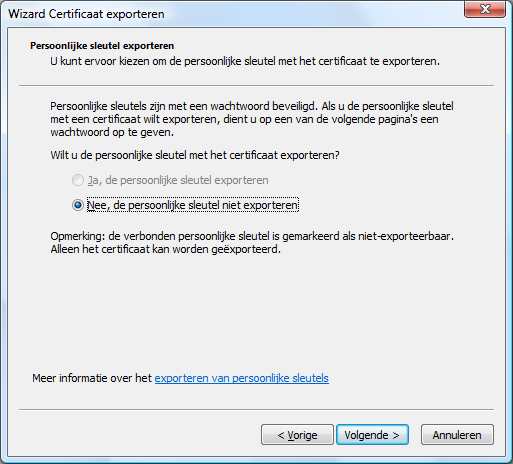 2.10. Klik met rechts op het zojuist geselecteerde certificaat en kies Alle taken -> Exporteren.