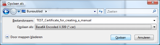 2.13. Selecteer Base64 encoded X.509 (*.CER) en klik op Volgende 2.14.