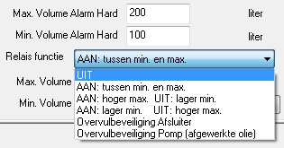 De bijbehorende uitgang (tank 1 = relais 1, etc) schakelt als volgt: Gemeten waarde ligt tussen minimale harde en maximale harde, dan is het relais aan.