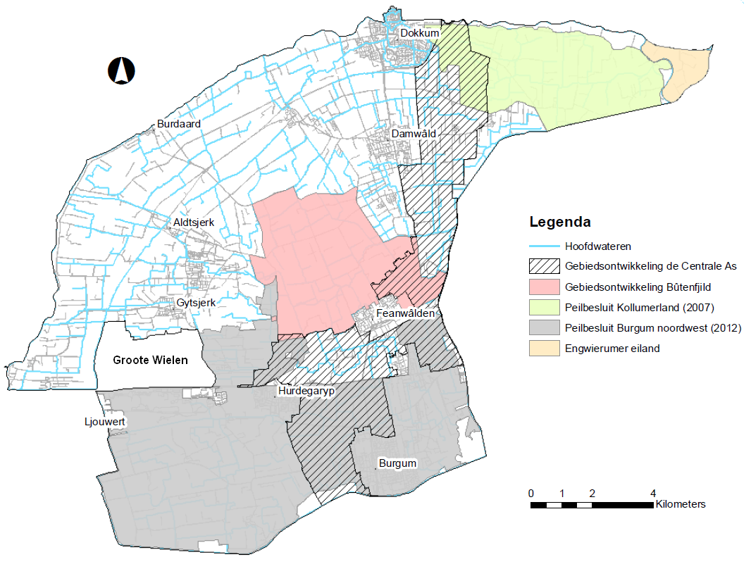 Afbeelding 2.10: specifieke deelgebieden en peilbesluiten. Bron: Wetterskip Fryslân.