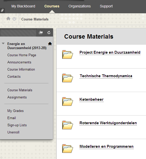 BLACKBOARD COURSES Per module één course site Menu Blackboard - Module informatie lees