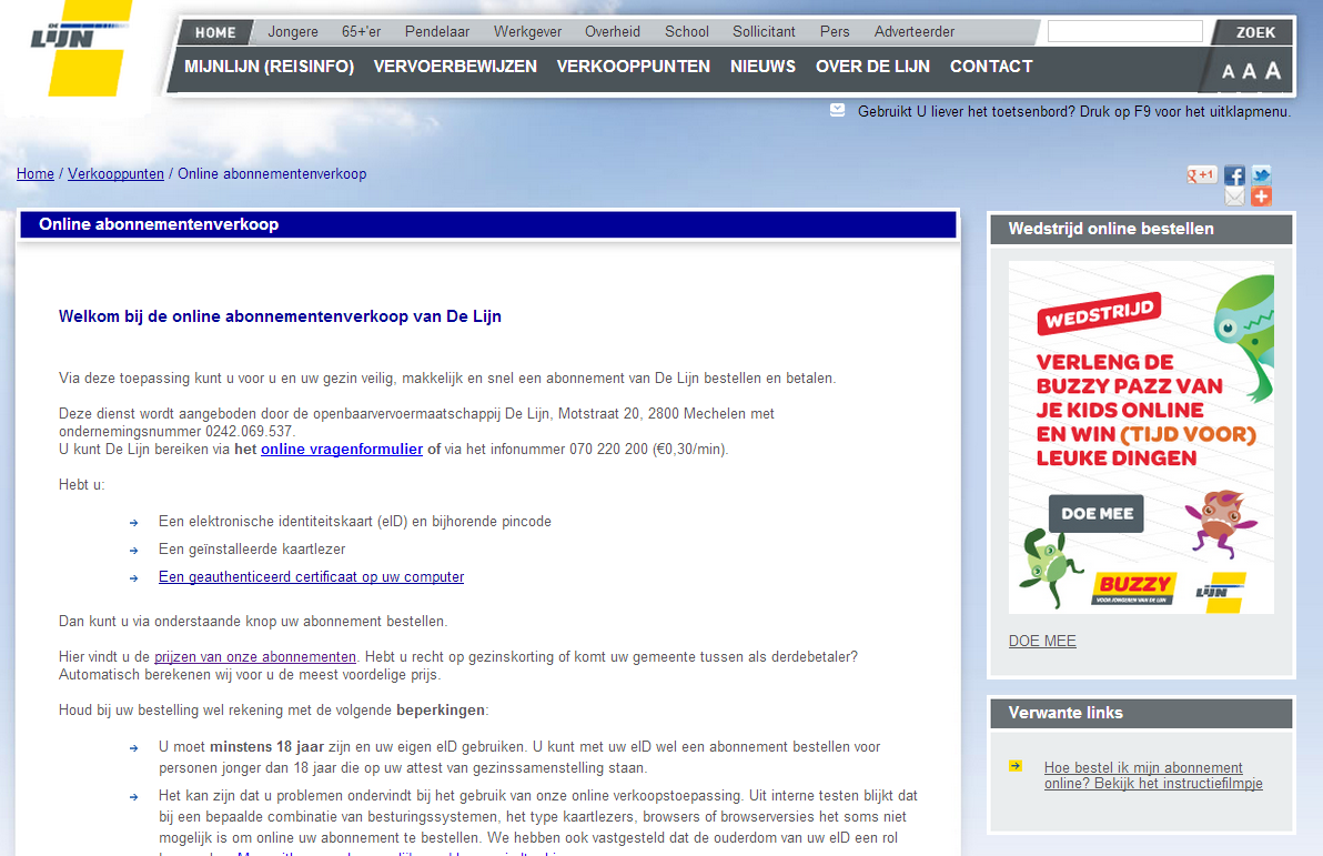 Online je abonnement bestellen/vernieuwen: http://www.delijn.be/verkooppunten/online_abo.