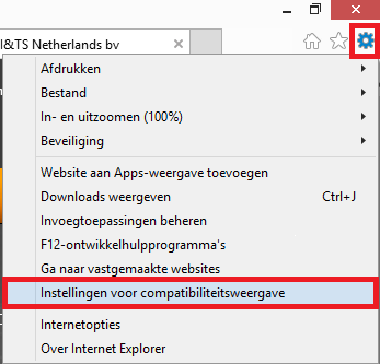 Informatie & Tekeningen Systeem Pagina 8 COMPATIBILITEITSWEERGAVE INSTELLINGEN IE 10/11 Als u nog altijd hinder ondervindt kunt u de compatibiliteitsweergave instellingen toepassen.