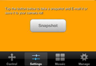 3) Settings menu. Onderin het scherm van de app. treft u vier menuknoppen aan, waarachter bepaalde camera functies zijn geplaatst.