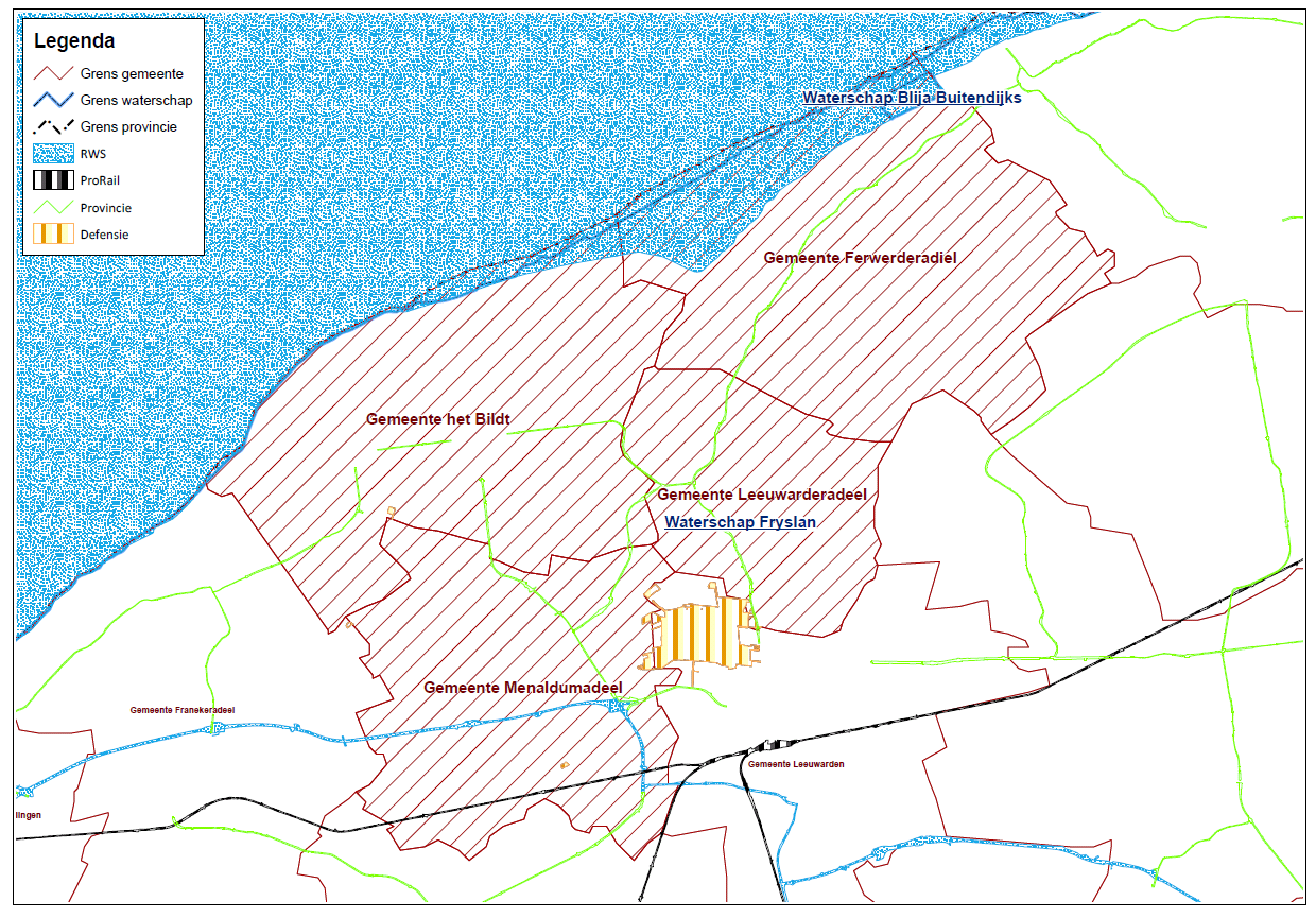 Figuur 2.11: Overzicht van de ligging van de gemeente in relatie tot andere bronhouders. In figuur 2.11 is te zien dat de Middelsee-gemeenten in de provincie Friesland liggen.