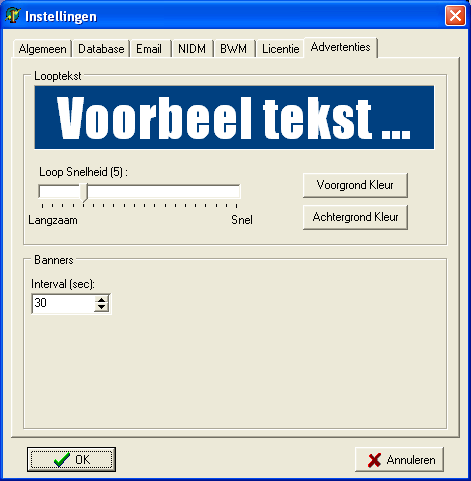 Het tabblad Advertenties Op dit tabblad kun je enkele instellingen doen met betrekking tot de loopteksten en de banners.