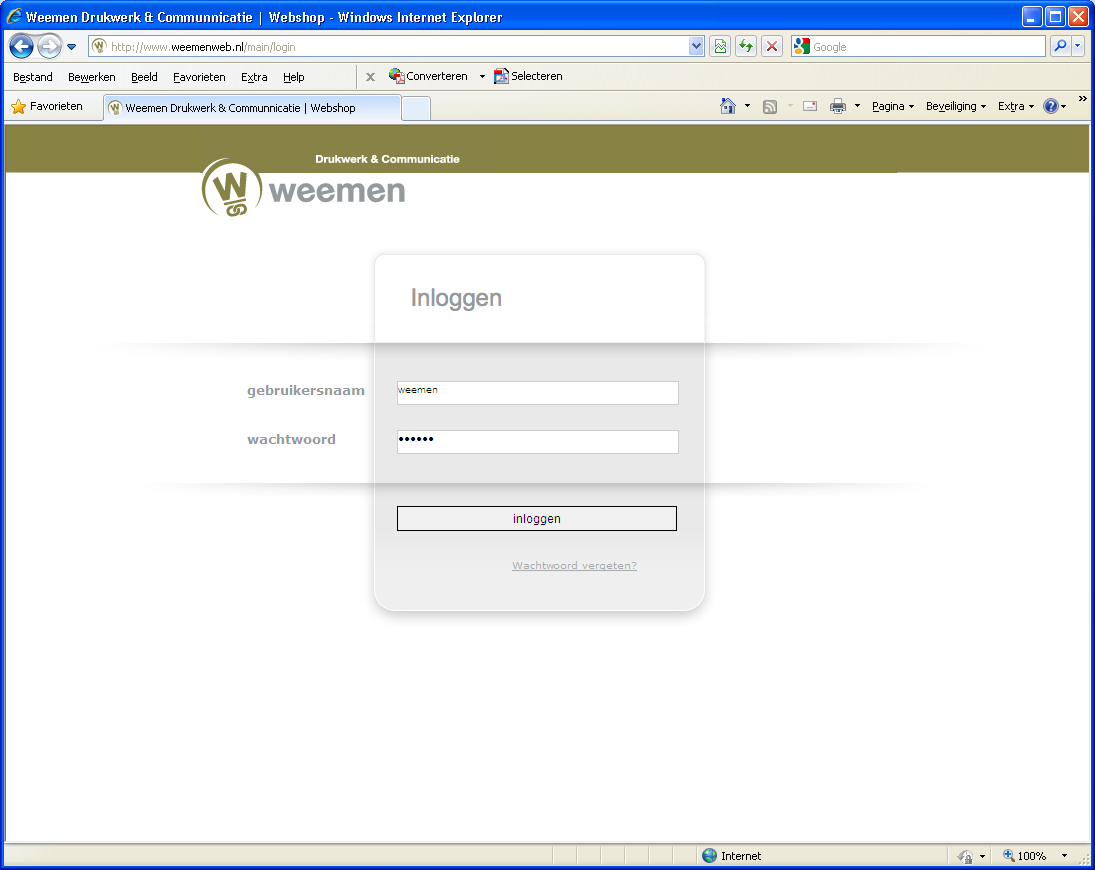 Inloggen Inloggen Ga naar www.weemenweb.nl en log in met weemen (gebruikersnaam) en weemen (wachtwoord) Daarnaast kan je ook http://weemen.xpressionmanager.nl of http://weemen.